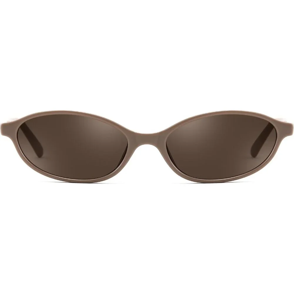 Women's Oval Sunglasses Eye Narrow Brown Trendy plastic frames Sunnies Shades